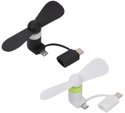 2 en 1 Mini Ventilador USB,Ventiladores de Teléfono Mini USB,2 PCS Ventiladores Portátiles,Pequeño y Silencioso,para Teléfono Type-C y Android(Blanco,Negro)