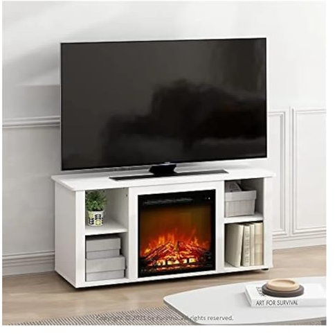Centro de Entretenimiento con Chimenea, Soporte para TV, Mueble para TV con Chimenea Blanca