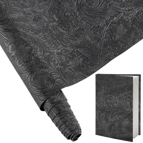 craspire 55x11.8 Zoll Schwarzes Kunstleder PU Stoffblatt Mit Beulenstruktur Florales Schlichtes Muster Bedruckt Weich Geprägt Nähmaterial Zum Basteln Für Handtaschen Möbel Autofolierung Schuhe Gürtel