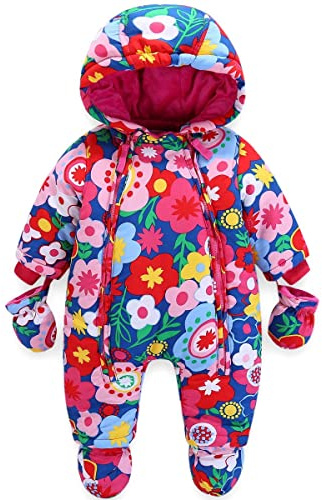 JiAmy Mono de Invierno con Capucha para Bebés y Niños Pequeños Niñas y Niños Traje de Nieve con Guantes Botines Mono de Algodón Conjuntos 3-36 Meses, e, 2-3 Years