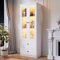 Azkoeesy Glasvitrine mit LED-Beleuchtung, Glastür und 2 Schubladen, Sideboard, Standvitrine, Wohnzimmerschrank, Vitrinenschrank, (Weiß, 165 cm Höhe)