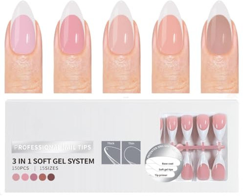 Sxett 150Pcs French Tips Press On Nails Pre Appliedand Primer Matte Finish False Nails for SalonNails