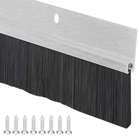 Joint à brosse en aluminium, joint de porte avec brosse pour portes, double fixation par collage et vis, longueur peut être épissée (argenté)