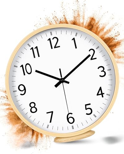 LATENO - Wanduhr Holz - Holzoptik - 30 cm - Ohne Tickgeräusche - Analoge Uhr zum Aufhängen & Hinstellen - Batteriebetrieben - Küchenuhr - Wall Clock - Uhr für Wohnzimmer - Clock Wall