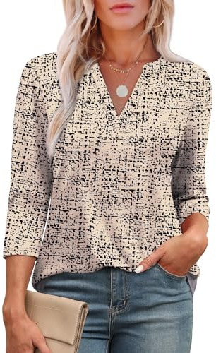 Aokosor Womens 3/4 Sleeve Tops Ladies Blouses Crew Neck Pleated Shirts Fashion Dressy Tunic Blouses