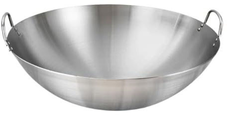 TOYANDONA Wok de Acero Inoxidable con Doble Asa Olla para Cocinar Casa Resistente y para Freír Carne y Verduras para Uso Doméstico