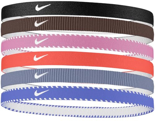 NIKE Flex Slim Haarbänder 6er Set Multi Color elastische Sport Stirnbänder rutschfest mit Silikon schmale Headbands Damen Herren Fitness Running Training