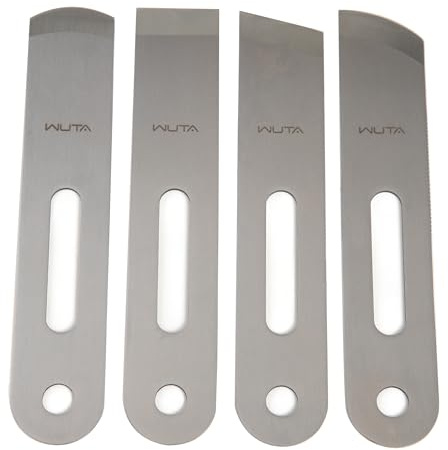 WUTA Professional Skiving Knife 4 Pcs, 420B Stainless Steel Leather Thinning Tool with Round/Flat/Slanted Blade for Right & Left Handed Crafters