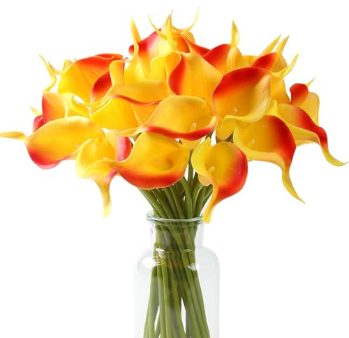 XIANNVXI Calla Lilie Künstlich Blumen Orange Lilie Kunstblumen Blume Brautstrauß für Hochzeit Blumenarrangement Zuhause Party Dekoration 12 Stück Orange Lilien