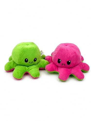 Generisch Kuscheltier Oktopus Wendbar20 cm – Plüschtier Oktopus mit Zwei Emotionen, weiches Stofftier – Geschenk für alle (Grün,Rosa)