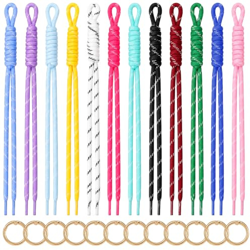 Aysatogc 12 unidades de cordón con llavero de metal llavero de paracord colorido colgante de bolso hecho a mano cuerda trenzada colgante para camping senderismo mochila bolso