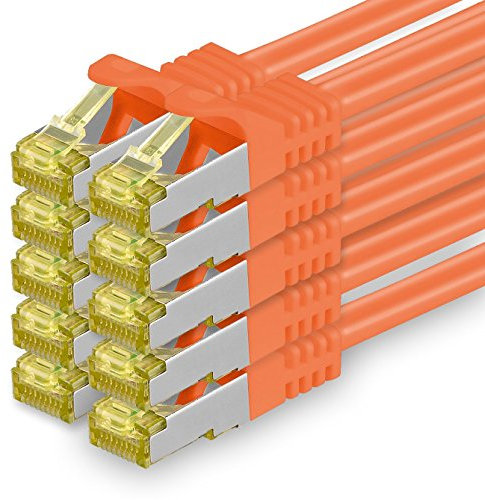1aTTack.de Câble Réseau Cat7 Cat 7 10 GB/s SFTP - 10x 0,5m - RJ45 Ethernet LAN DSL Routeur Modem - Orange