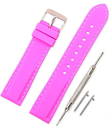 VINBAND Unisex Wasserfest Gummi Uhrenarmband mit Gebürstete Edelstahl Silber Schnalle 18mm Rosa