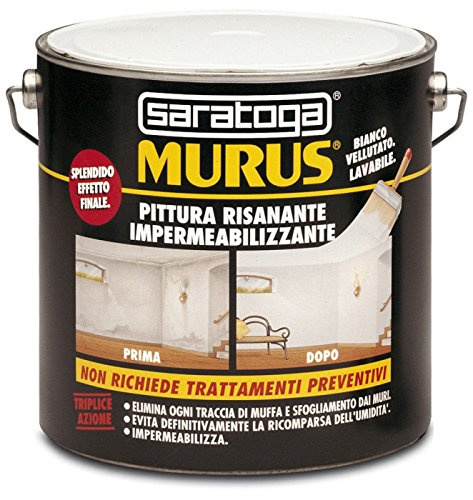Saratoga Murus 4lt di pittura risanante impermeabilizzante bianca vellutata lavabile resa 12-24mq a confezione