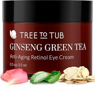 Tree To Tub Retinol Under Eye Cream for Dark Circles, Puffiness, Wrinkles, Bags Under Eyes - Sensitive Skin Night Eye Moisturizer for Women & Men w/Hyaluronic Acid, Organic Green Tea, Natural Ginseng