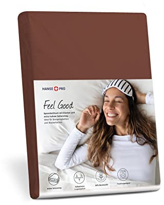 HANSE PRO Spann-Betttuch 180x200-200x220 cm I Spann-Bettlaken I Laken I für Boxspring-Betten und Wasserbetten I Steghöhe bis 30 cm I Premium-Qualität I Farbe Tabak