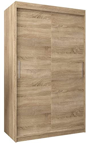 MEBLE KRYSPOL Tokyo 120 Kleiderschrank mit Zwei Schiebetüren für Schlafzimmer – moderner Aufbewahrungsschrank mit Kleiderstange und Regalen – 120x200x62cm - Sonoma
