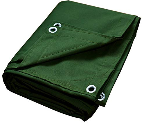 F&J Outdoors Canvas Tarps Truck Tarp Water Resistant UV Resistant 10 OZ Heavy Duty Tarpaulin Cover for Car Boat Camping Firewood Woodpile, 10x12 Feet, Green