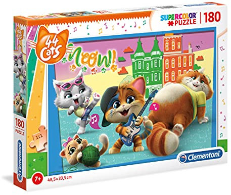 Clementoni 29763 Supercolor 44 Cats – Puzzle 180 Teile ab 7 Jahren, buntes Kinderpuzzle mit besonderer Leuchtkraft & Farbintensität, Geschicklichkeitsspiel für Kinder