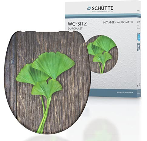 SCHÜTTE WC-Sitz GINGKO mit Absenkautomatik aus Duroplast, hochwertiger Toilettendeckel mit 175kg Belastbarkeit, Toilettensitz mit Brille, Klodeckel für WC, Klobrille mit Motiv