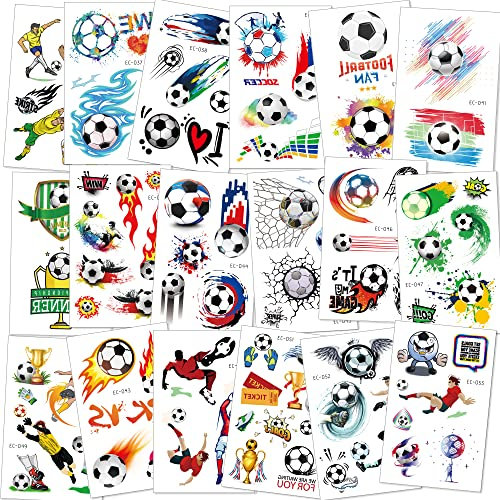 Konsait Tattoo Kinder, Fußball Tattoos Kinder, Fußball Temporäre Tattoos wasserdichte Kindertattoos Aufkleber für Junge Kindergeburtstag Mitgebsel Fußball Party, 18 Blätter