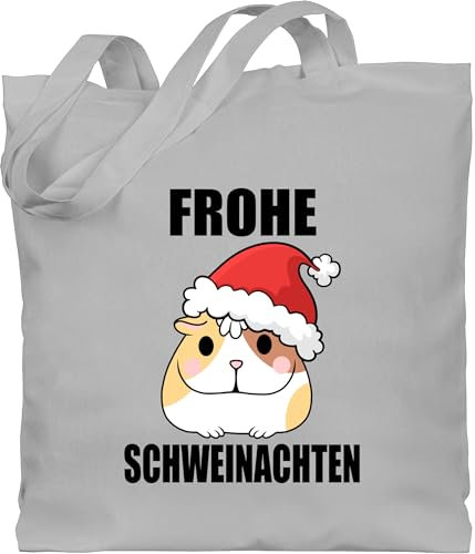 Baumwolltasche - Weihnachten Geschenke Christmas Bekleidung - Frohe Schweinachten mit Meerschweinchen - Unisize - Hellgrau - jutebeutel gross weihnachtlich weihnachtsmotiv schwein stoffbeutel