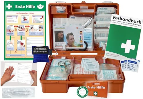 Verbandskoffer/Verbandskasten (M) Typ N -Paket 2- Erste Hilfe nach aktueller DIN 13157 für Betriebe -DSGVO- INKL. PERFORIERTEM VERBANDBUCH + Notfallbeatmungshilfe & AUSHANG