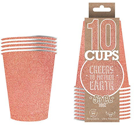 Pack de 10 vasos brillantes de color rosa dorado | Vasos estadounidenses de 53 cl con purpurina | Beer Pong de calidad premium | Vasos reciclables de cartón ultra resistentes | Creado por OriginalCup®
