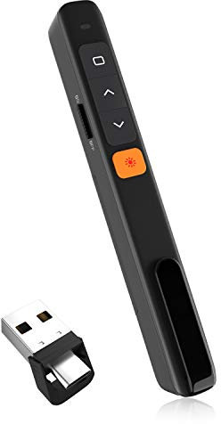 Wireless PowerPoint Presentation Clicker Remote, 2 in 1 Type C and USB A RF 2.4GHz PPT Presentation Presenter Laptop Clicker Pointer Slide Advancer with Hyperlink Volume Control