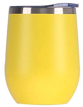 Gteller 12 oz Stainless Steel Wine Tumbler Stemless Glasses with Lid, Double Wall Insulated Travel Mug Perfect for Wine, Coffee, Drinks, Champagne, Cocktails (Yellow)