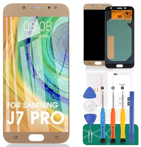 Para Samsung Galaxy J7 Pro 2017 J730 J730F/DS J730G/DS J730GM/DS Pantalla LCD Reemplazo Digitalizador Kit de montaje de vidrio, película templada, pegamento y herramientas (dorado)