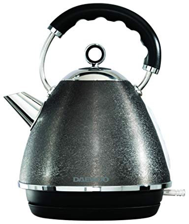 Daewoo SDA2052 Glace Noir 1.7L Pyramid Sparkling Kettle, Removable & Washable Limescale Filter, Non-Slip Feet Cord Storage, Auto/Manual Switch Off, Concealed Heating Element- (Black)