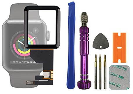 SwarKing Display Frontglas Außenglas Outer Screen Lens mit Touch Digitizer Flex Kabel Ersatz Kompatibel mit iWatch Series 1 38mm Sport Version mit Reparatur Set