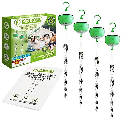 ISOTRONIC Solaire Mobile – Pigeons/répulsif à ultrasons et lumière pour Grange, Jardin, Voiture et Garage, Sons particulièrement élevés, fréquence Alternative Contre l'effet d'accoutumance