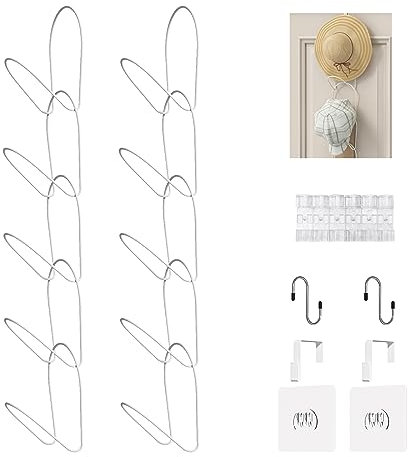 LINFIDITE 10 Stück Hutständer Kleiderbügel Organizer Schrank Hängende Baseballkappe Display Lagerregal für Schals, Handtaschen, Handtücher, Krawatten über der Tür, Wandmontage mit Haken, Weiß