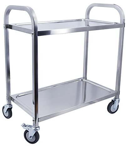 MOOTACO Servierwagen 2 Böden Küchenwagen Transportwagen Edelstahl mit 4 Rollen (2X bremsbar) für Restaurant Küchen oder Hotel (75 x 40 x 80 cm)
