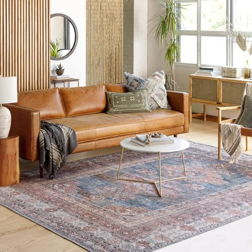 Livabliss Faraoun Machine Washable Rug - Vintage Area Rugs Living Room, Large Rug 200x275 cm - Traditional Boho Rug Style, Dining Room, Kitchen, Outdoor, Hallway - Coral, Blue, Brown, Cream Rug