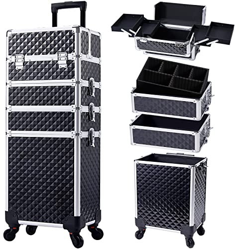 Trolley Make Up 4 in 1 Estetista Valigia Porta Trucchi Valigetta Uhgie, Nero