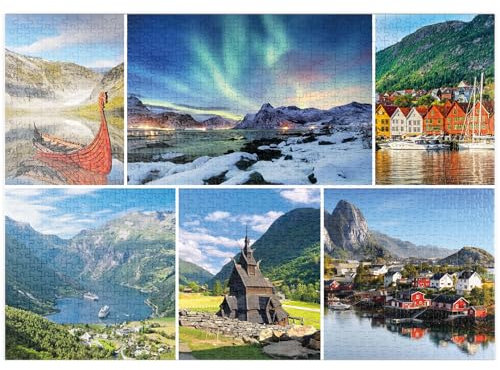 MyPuzzle Norwegen - Lofoten, Nordlichter und Geirangerfjord - Premium 1000 Teile Puzzle - MyPuzzle Sonderkollektion von Starnberger Spiele