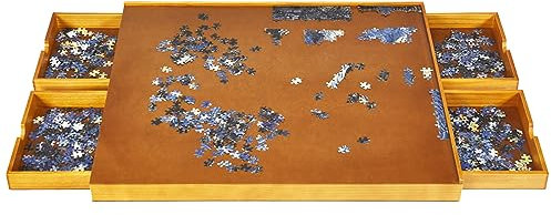 COSTWAY Puzzletisch mit 4 Schubladen, Puzzleplateau für bis zu 1000-1500 Teile Puzzles, Puzzle Board Holz, Puzzlebrett mit ebener Arbeitsoberfläche, 80 x 65 cm
