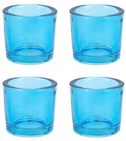 Teelichthalter Glas 6,5x6cm Set 4 Stück Teelichtgläser Windlichtglas Windlicht klein türkis blau