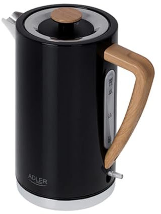 ADLER-Metallkessel 1,5 l, Kabelaufwicklung, Edelstahl, schwarz