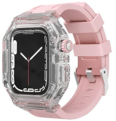 KAVJU Funda transparente para Apple Watch de 45 mm, 44 mm, 41 mm, 40 mm, correa deportiva de goma para iWatch Series 8, 7, 6, 5, 4, SE, 40mm, Agate