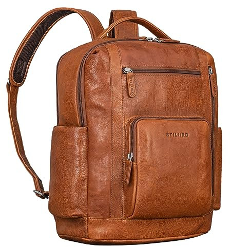 STILORD 'Archibald' Lederrucksack mit Laptop-Fach bis 15,6 Zoll Damen und Herren der ideale Laptoprucksack Arbeitsrucksack Tagesrucksack Alltagsrucksack Ordnerrucksack, Farbe:maraska - braun