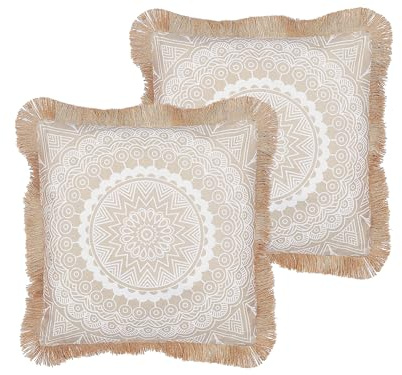 Beliani Dekokissen 2er Set beige/weiß 45x45 cm mit Fransen orientalisch Boho Geranium