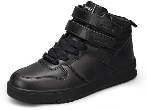 LUCKY STEP Damen-High-Top-Sneaker Basketball-Stiefeletten Turnschuhe mit Klettverschluss - lässige Kunstleder-Sneaker (Alles Schwarz, 10US-41EU-8UK)