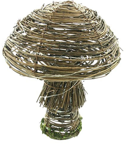 FRANK FLECHTWAREN LED-Pilz Rustic, Weide, 30 warmweiße LEDs, batteriebetrieben, An-/Aus-Schalter Maße: Ø 18 x 23 cm, ohne Batterien, nur für den Innenbereich geeignet