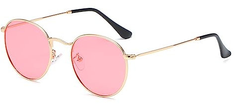 RUNHUIS Rund polarisierte Sonnenbrille Damen Herren Klassische Super Leichte Metallrahmen Gläser Mode Brillen für Fahren Angeln Gold/Rosa