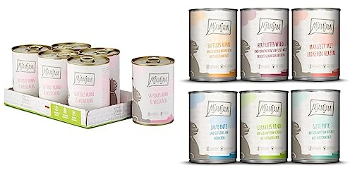 MjAMjAM - Premium Nassfutter für Katzen - saftiges Huhn und Wildlachs, 6er Pack (6 x 400 g), getreidefrei mit extra viel Fleisch & - leckere Mahlzeiten Mixpaket III für Deine Katze 6 x 400 g