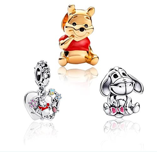 Movie Bear Pig Donkey Friends Heart Charm Pendant für Armbänder Halsketten 925 Sterling Silber Anhänger Perlen Schmuck Geschenk für Frauen